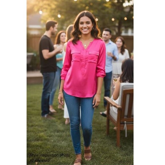 Ann Taylor - Fuchsia pink long sleeve blouse - Picture 2 of 9